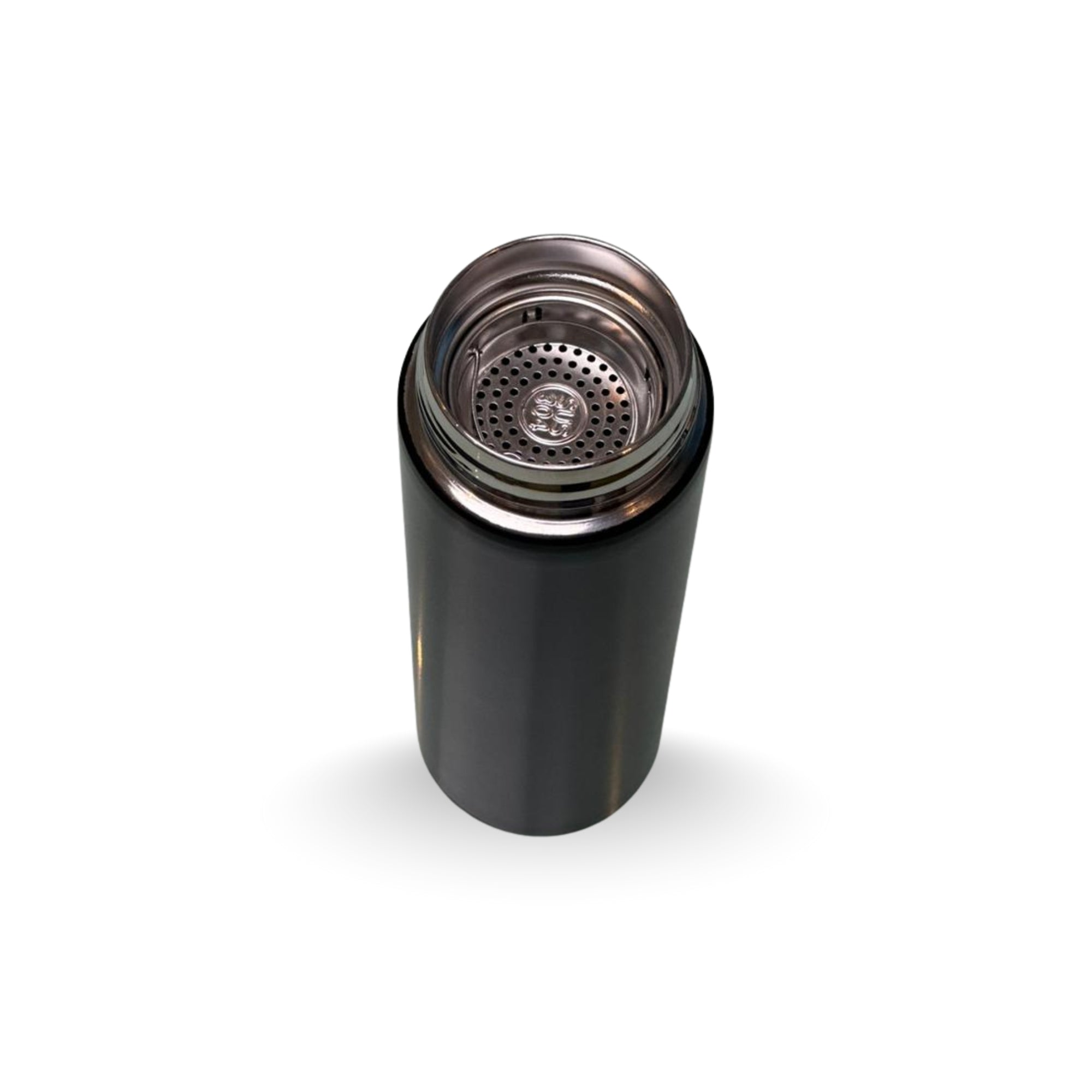 LED digital water bottle with temperature display in black stainless steel
