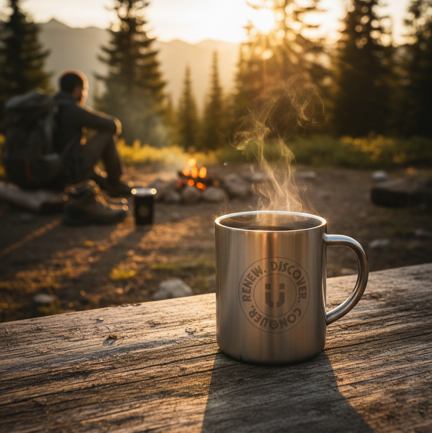 Stainless steel mug with handle perfect for outdoors and everyday use